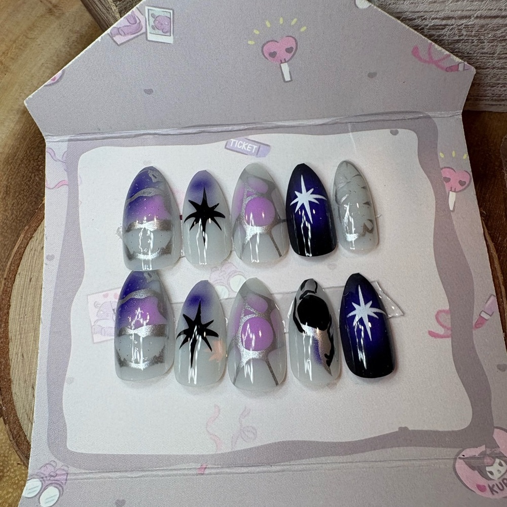 Purple and Black Starry Nail Set